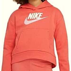 Nike Girls' Sportswear Club Fleece Pullover Hoodie hi lo coral orange M